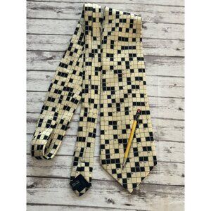 90s Vintage Silk Mens Neck Tie Black And White Crossword Puzzle Utopia